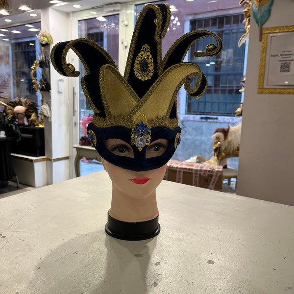 Hand-painted papier-mâché Venetian Jester mask, large size