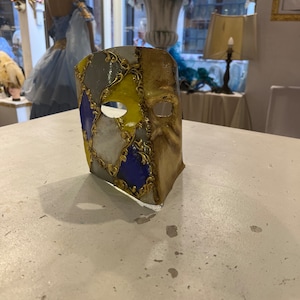 Venetian papier-mâché Bauta Casanova mask with gold leaf and baroque decorations