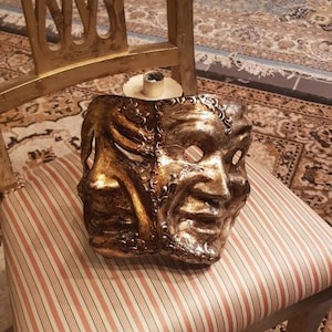 Venetian Tragicomic Double Mask of the Commedia Dell Arte in papier-mâché decorated in Silver Leaf, Gold Leaf and Baroque decorations,