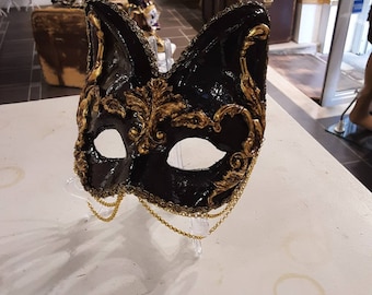 Venetian Mask Colombina in papier-mâché Gold leaf and Baroque, band made, paper mache, venetian mask, halloween