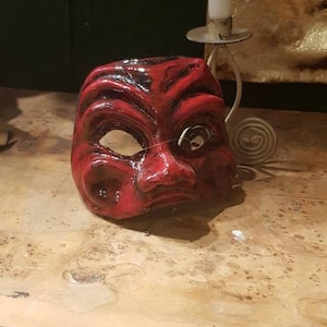 Venetian Harlequin Mask of the Commedia Dell Arte in papier-mâché and hand-painted