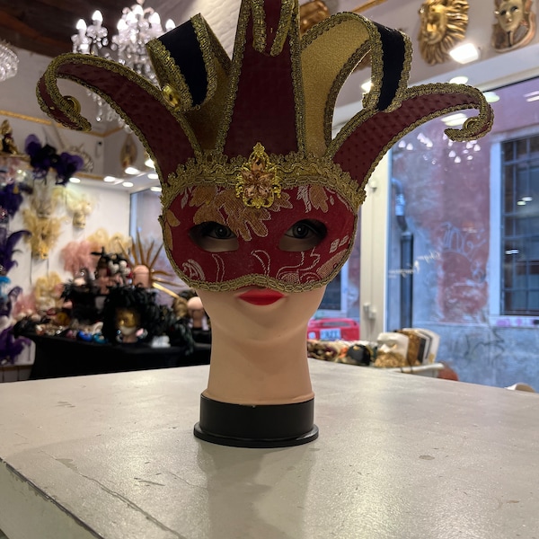 Hand-painted papier-mâché Venetian Jester mask, large size