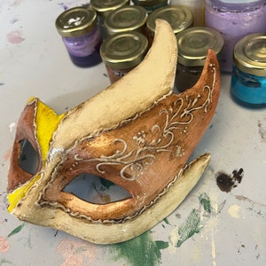 Hand-made papier-mâché Colombina mask, Venetian mask, Halloween mask, Venice mask, paper mache