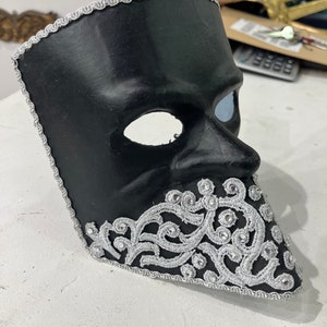 Venetian papier-mâché Bauta Casanova mask with gold leaf and baroque decorations