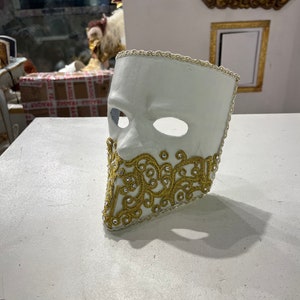 Venetian papier-mâché Bauta Casanova mask with gold leaf and baroque decorations