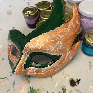 Hand-made papier-mâché Colombina mask, Venetian mask, Halloween mask, Venice mask, paper mache