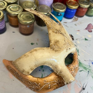 Hand-made papier-mâché Colombina mask, Venetian mask, Halloween mask, Venice mask, paper mache