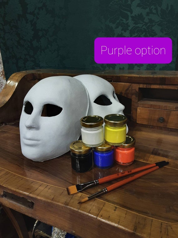 Workshop at Home COMPLETE SET 5 Colors, 2 Brushes, 1 Paper Mache Mask, DIY,  Mask Workshop, White Masks, Do It Yourself 