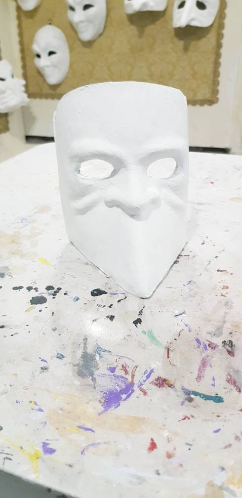 Venezianische Bauta-Maske weiß zum Bemalen aus Pappmaché, Cadanova-Maske, venezianische Maske, Pappmaché, handgefertigt