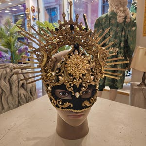Scenographic Venetian gothic mask, original papier-mâché mask, head piece, hand made, Venetian mask,