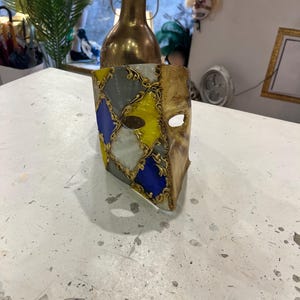 Venetian papier-mâché Bauta Casanova mask with gold leaf and baroque decorations