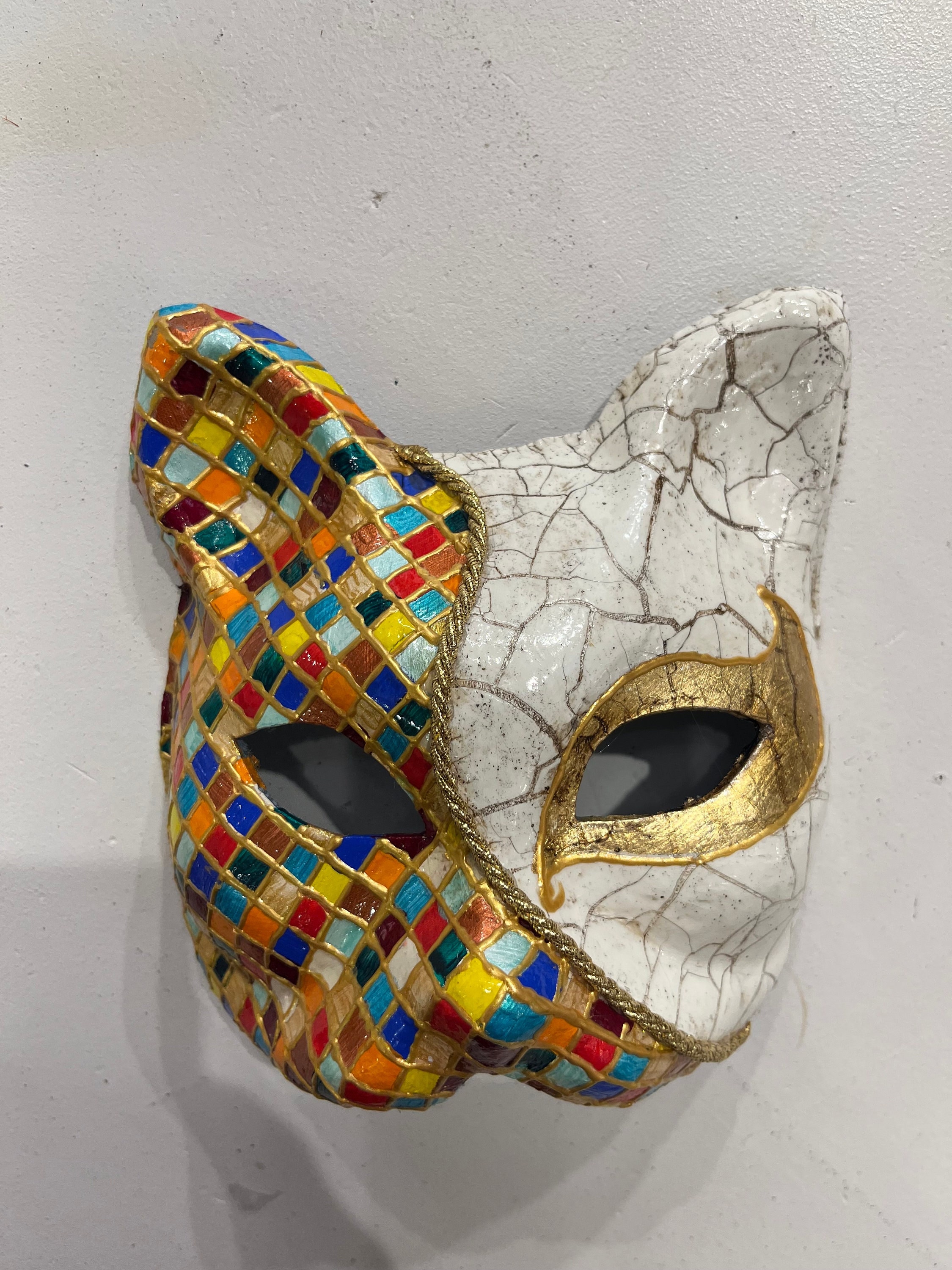 Gold Cat  tradition venetian papier mache mask for sale