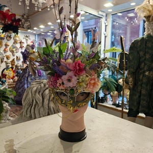 Scenographic Venetian gothic mask, original papier-mâché mask, head piece, hand made, Venetian mask,