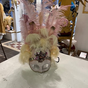 Colombina Original Venetian Swan mask in papier-mâché, hand decorated with feathers and crystals, hand made, paper mache mask, Venetian mask