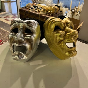 Tragic mask Comic mask, tragicomic mask handmade in papier-mâché, from the Commedia dell&#39;Arte