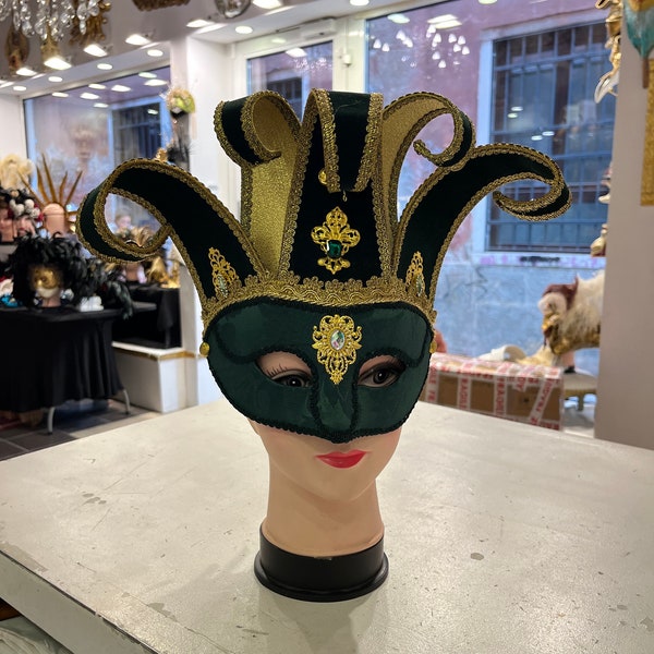 Hand-painted papier-mâché Venetian Jester mask, large size