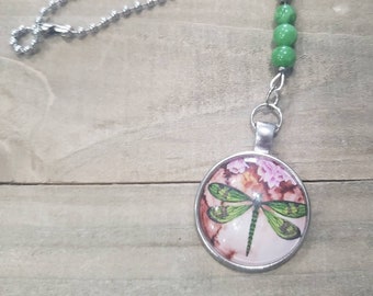 Beaded Mirror Charm, Dragonfly Natural Gemstone Rear View Mirror Charm