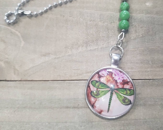 Beaded Mirror Charm, Dragonfly Natural Gemstone Rear View Mirror Charm