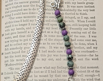 Dragon Bookmark, Antique Silver, Natural Turquoise, Tree of Life