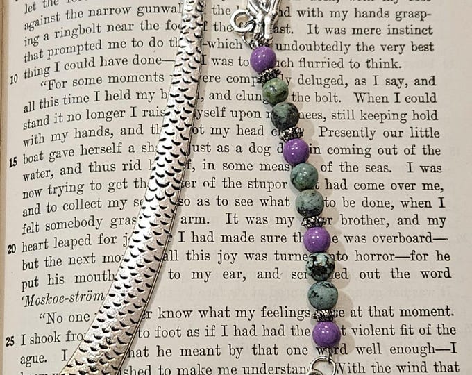Dragon Bookmark, Antique Silver, Natural Turquoise, Tree of Life