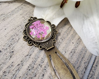 Pink Flower Antique Bronze Bookmark