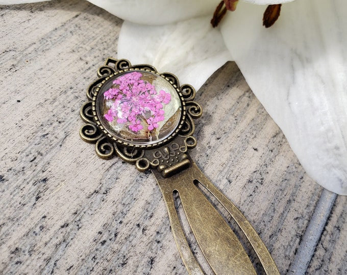 Pink Flower Antique Bronze Bookmark