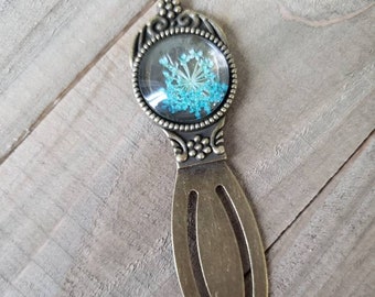 Blue Flower Antique Bronze Bookmark