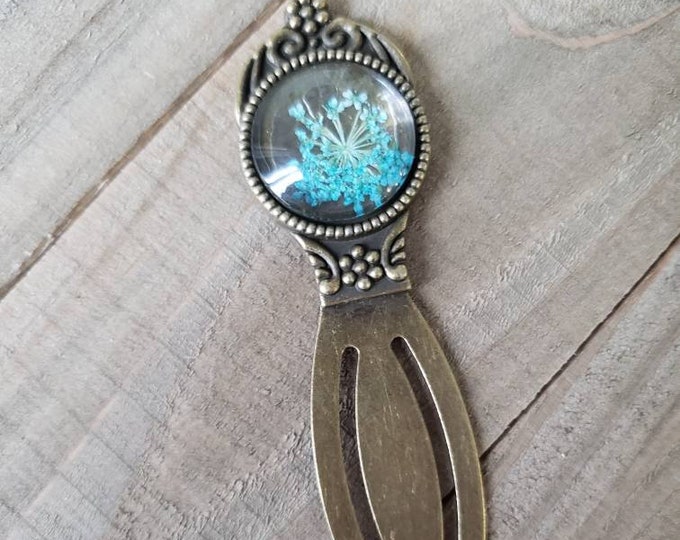 Blue Flower Antique Bronze Bookmark