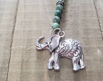 Elephant Charm, Beaded Mirror Charm, Natural Gemstones with Elephant Rear View Mirror Charm