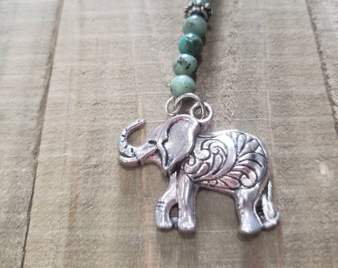 Elephant Charm, Beaded Mirror Charm, Natural Gemstones with Elephant Rear View Mirror Charm