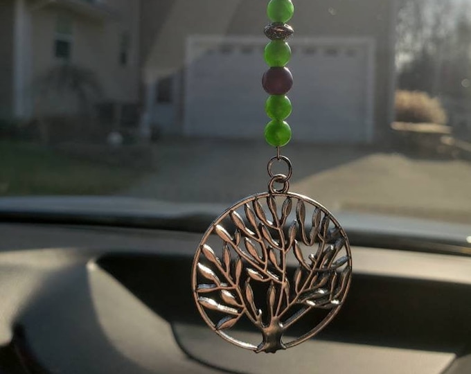Beaded Mirror charm, Tree Of Life Natural Gemstone Rear View Mirror Charm, Mirror Decoration,  Window Ornament