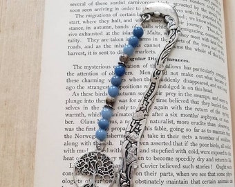 Antique Silver Metal Dolphin Hook Bookmark with Natural Gemstones and Tree of Life Charm