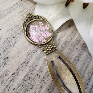 Pink Flower Antique Bronze Bookmark