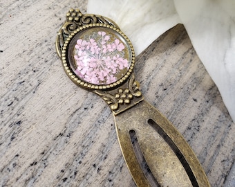 Pink Flower Antique Bronze Bookmark