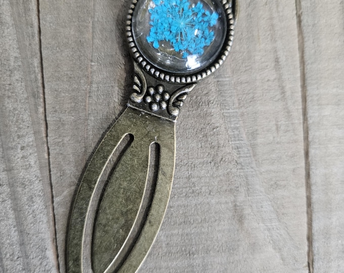 Blue Flower Antique Bronze Bookmark