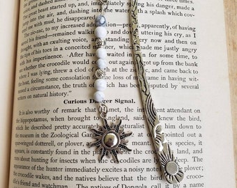 White Beaded Sun Bookmark, Natural Gemstone Metal Bookmark