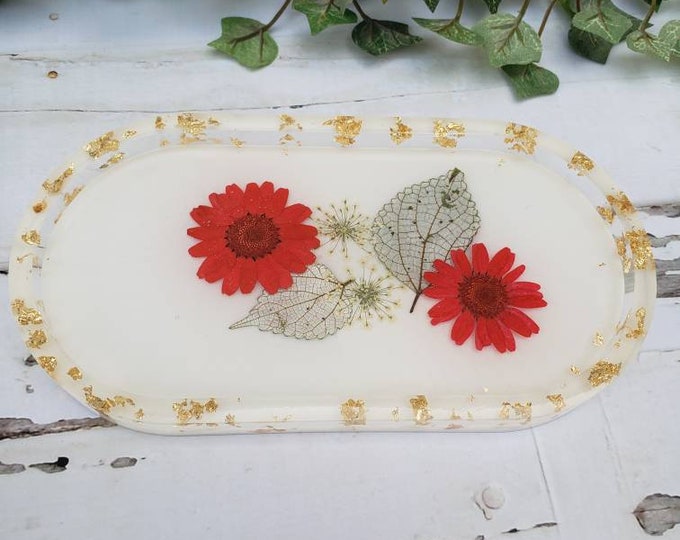 Resin Floral Jewelry Tray, Jewelry Dish, Organizer, Soap Tray