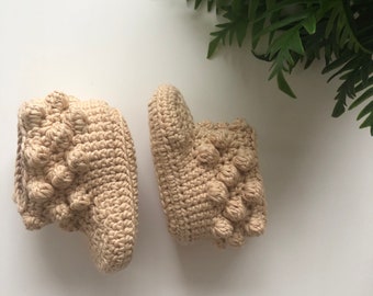 Bobble Baby Booties, Newborn to 6months Booties, Handmade cotton booties, Crochet bobble Booties, 100% Cotton Booties, Canadian handmade