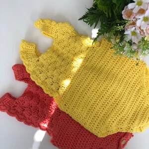 Crochet PATTERN - Shell Ruffle Romper / baby overalls/ romper pattern (3-6, 6-9, 9-12 months sizes), English version image 9