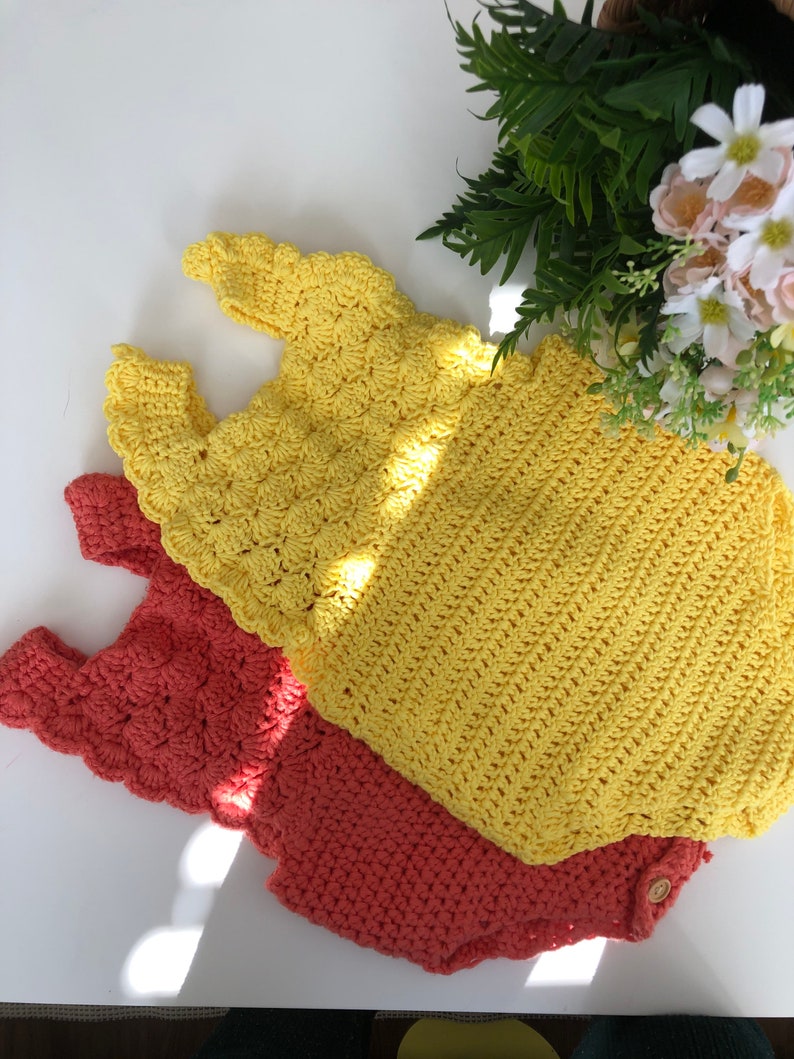Crochet PATTERN - Shell Ruffle Romper / baby overalls/ romper pattern (3-6, 6-9, 9-12 months sizes), English version image 9