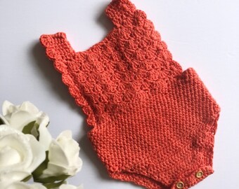 Shell Ruffle Romper, Baby Ruffle Romper, Crochet romper, Handmade cotton Romper, Newborn to 12 months size Romper, Colourful Baby Overalls