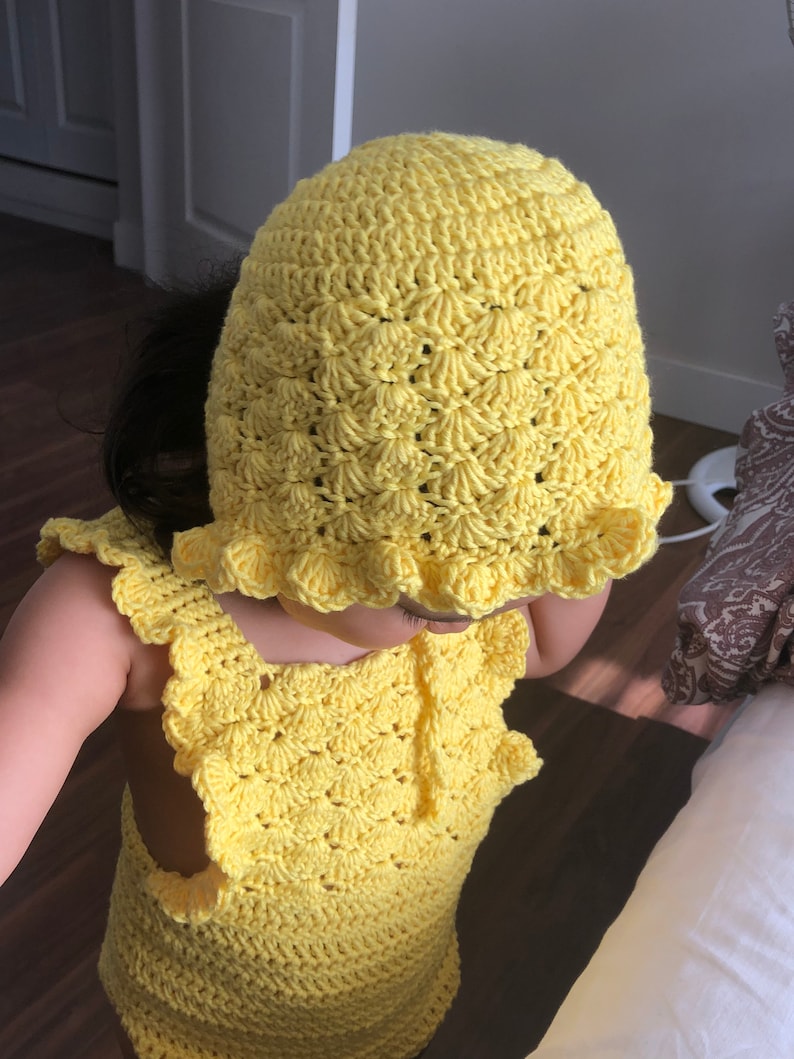 Crochet PATTERN - Shell Ruffle Romper / baby overalls/ romper pattern (3-6, 6-9, 9-12 months sizes), English version image 4