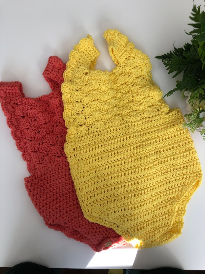 Crochet PATTERN - Shell Ruffle Romper / baby overalls/ romper pattern (3-6, 6-9, 9-12 months sizes), English version image 2