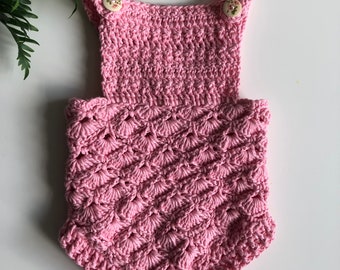 Crochet Romper, Gift For Baby Girl, Pink Newborn Romper, Vintage Romper, 100% Handmade Cottonmade Romper, 0-3 Months size, Baby Overalls