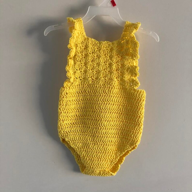Crochet PATTERN - Shell Ruffle Romper / baby overalls/ romper pattern (3-6, 6-9, 9-12 months sizes), English version image 8