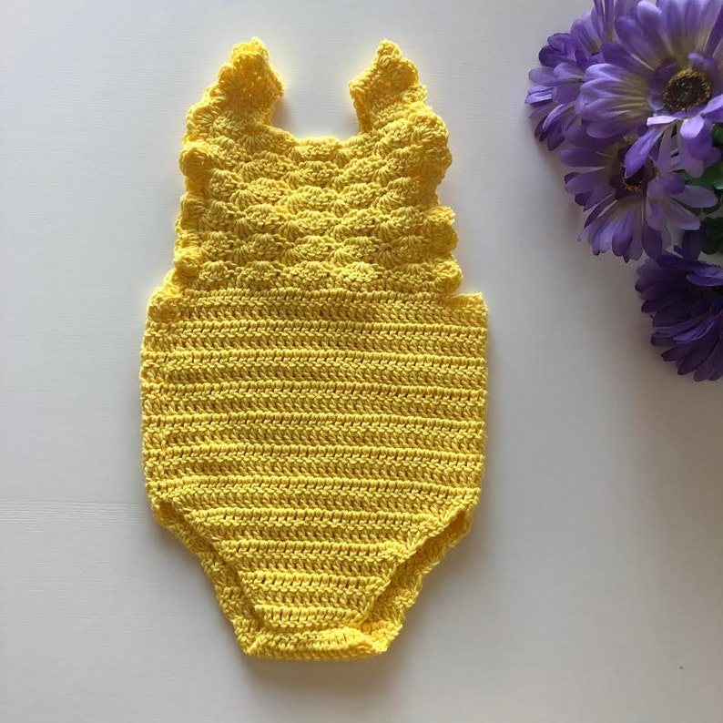 Crochet PATTERN - Shell Ruffle Romper / baby overalls/ romper pattern (3-6, 6-9, 9-12 months sizes), English version image 6