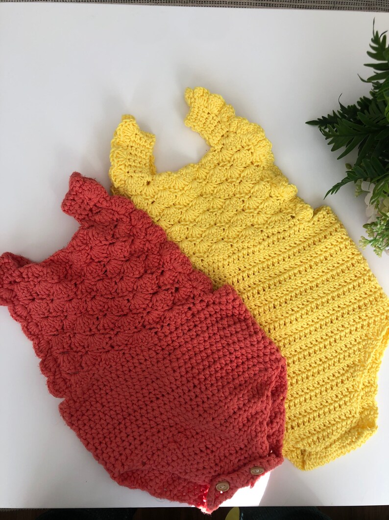 Crochet PATTERN - Shell Ruffle Romper / baby overalls/ romper pattern (3-6, 6-9, 9-12 months sizes), English version image 5