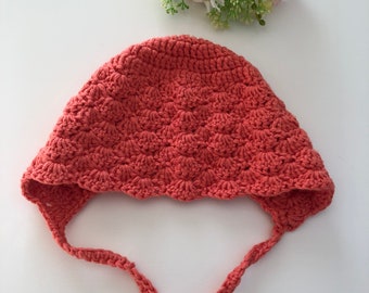 Crochet Shell Bonnet, Baby Girl Bonnet, Vintage Baby Bonnet, 1-2 years old Bonnet, Toddler Bonnet