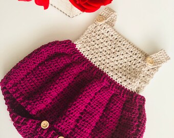 Crochet Pleated Romper, Baby Gift, Crochet Baby Romper, Crochet Newborn Romper, Vintage Romper, Cotton Baby Overalls, 0-3 Months Baby Romper