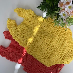 Crochet PATTERN - Shell Ruffle Romper / baby overalls/ romper pattern (3-6, 6-9, 9-12 months sizes), English version image 10